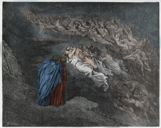 Inferno, Canto 5: The soul of Francesca Da Rimini speaks to Dante (illustration from The Divine Comedy)